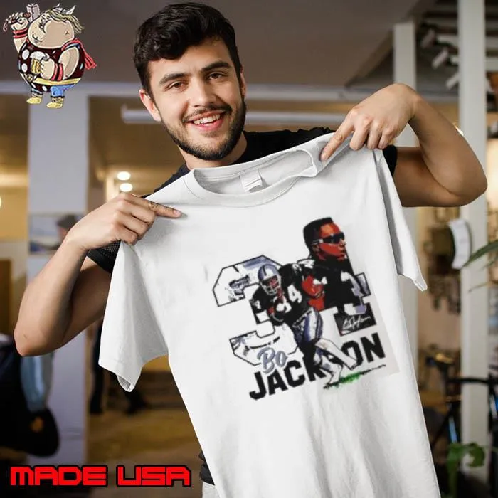 NFL Las Vegas Raiders football Bo Jackson player number 34 signature retro s Unisex