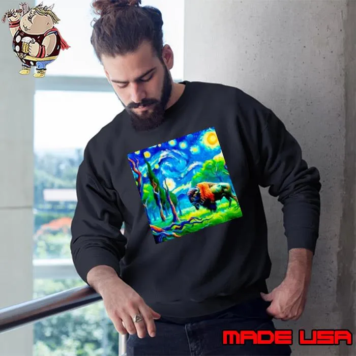 Official van Gogh starry night vincent Bison in forest s Sweatshirt
