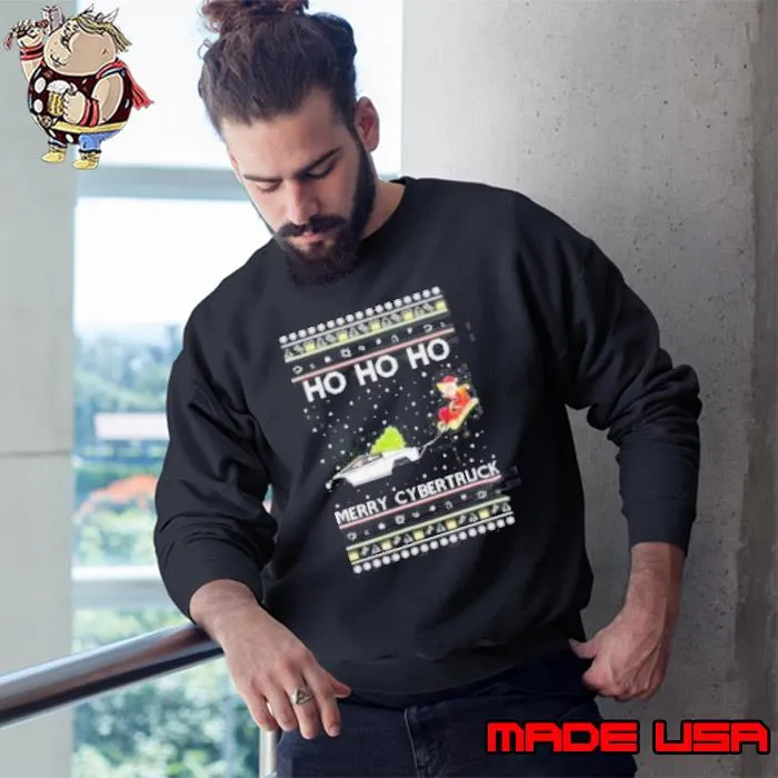 On Coast Tesla Ho Ho Ho Merry Cybertruck Santa Claus Ugly Christmas s Sweatshirt