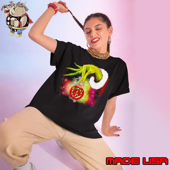 Santa Grinch Hand Holding Hippie Christmas Shirt Ladies tee