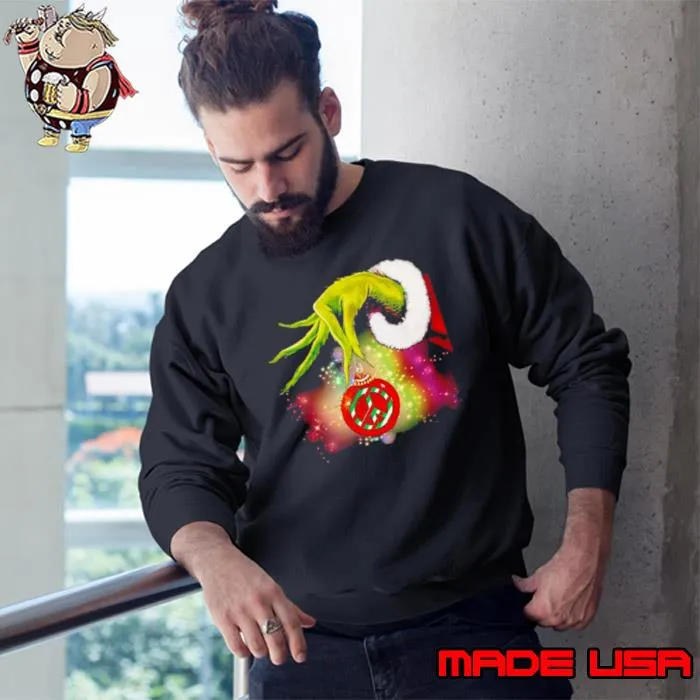 Santa Grinch Hand Holding Hippie Christmas Shirt