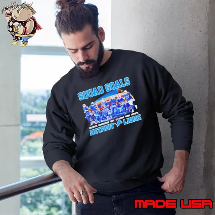 Squad goals Detroit Lions Reynolds Montgomery Goff St Brown signatures shirt