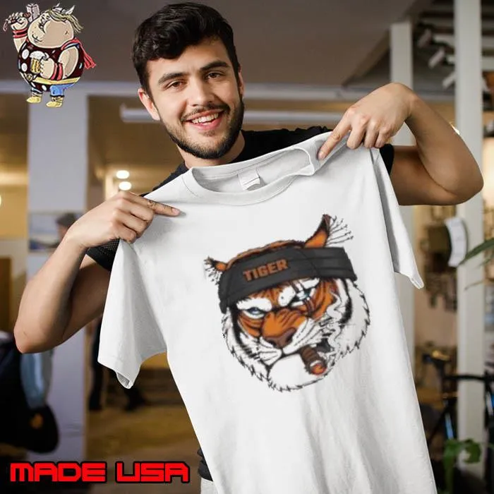Tiger Head Wearing Bandana While Smoking Shirt