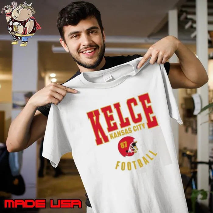 Travis Kelce Kansas City Chiefs football helmet logo retro shirt
