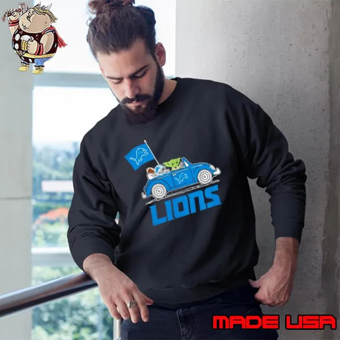 Baby Yoda Drive A Car Detroit Lions Football Flag Logo Shirt Sweatshirt