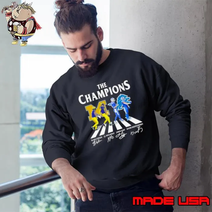 Blake Corum, J.J Mccarthy Michigan Wolverines Jared Goff David Montgomery Detroit Lions The Champions Signatures Shirt Sweatshirt