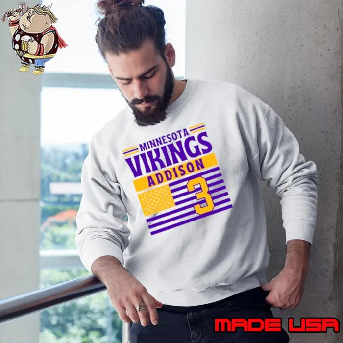 Funny minnesota Vikings Addison 3 American Flag Football Shirt Sweatshirt