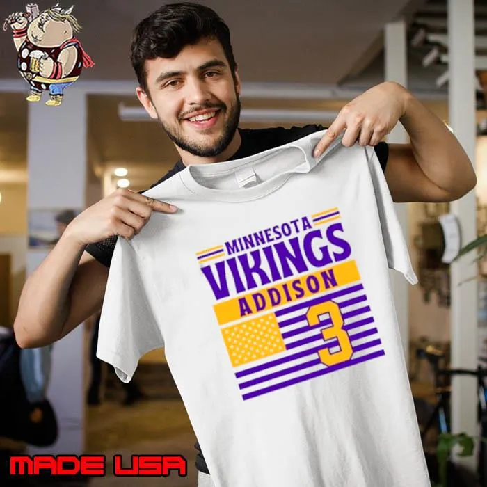 Funny minnesota Vikings Addison 3 American Flag Football Shirt Unisex