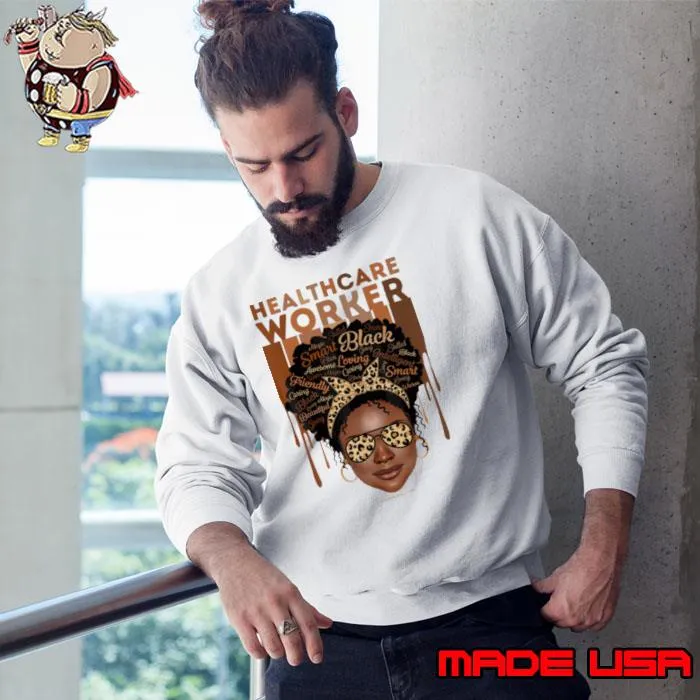 Healthcare worker black woman sunglasses leopard s Sweatshirt
