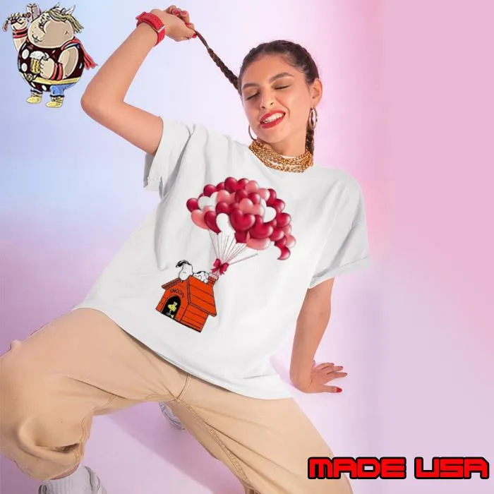 Heart Balloon Snoopy Woodstock Happy Valentine Day s Ladies tee