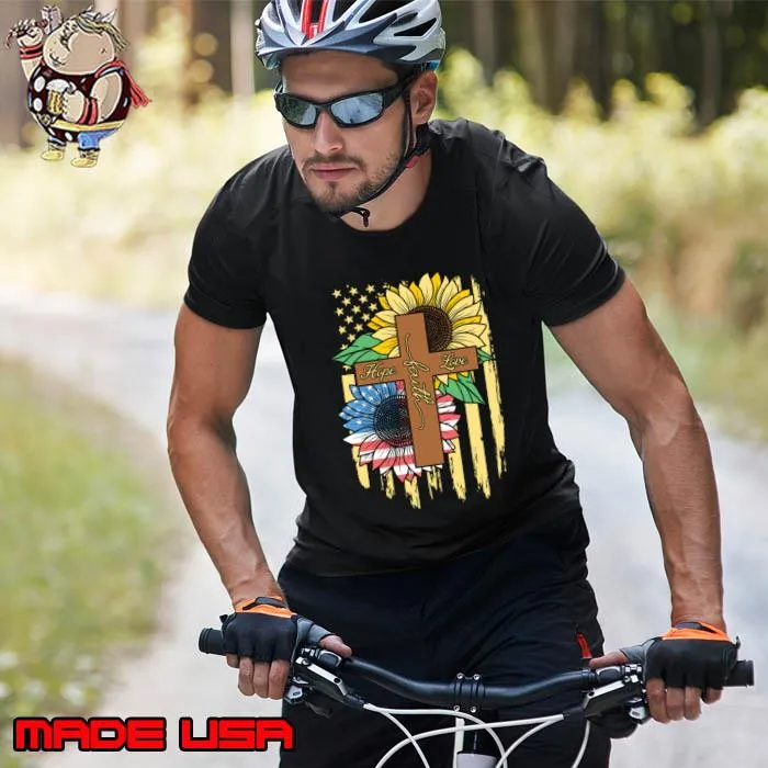 Hope Faith Love American Flag sunflower quotes T-Shirt Unisex