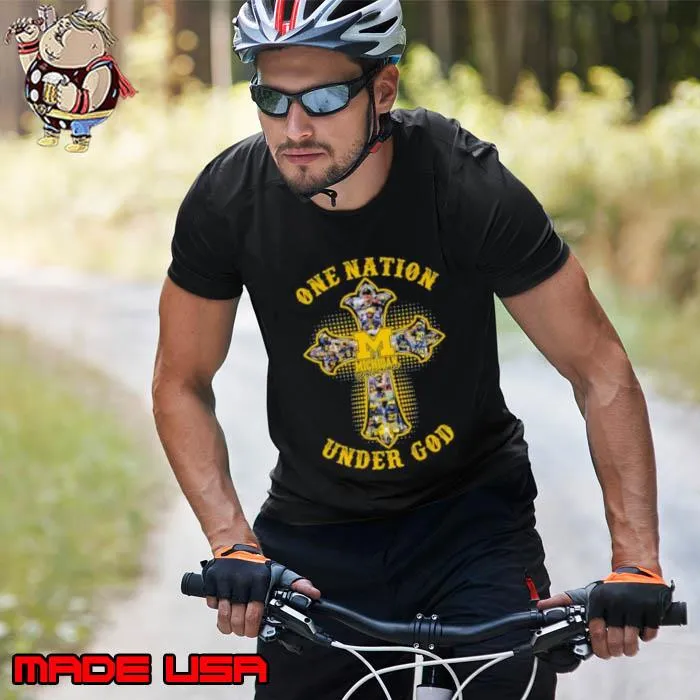 Michigan Wolverines Cross One Nation Under God Signatures Shirt