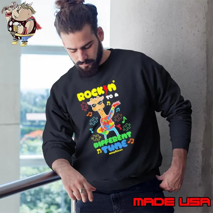 Rockin to a different tune giraffe play guitar autism awareness s Sweatshirt