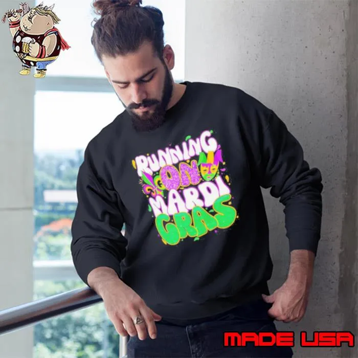 Running on Mardi Gras shirt