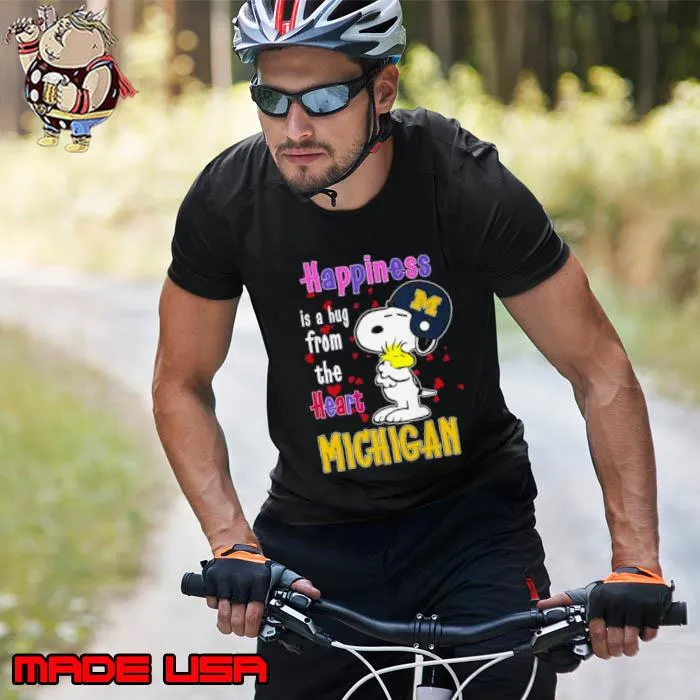 Snoopy And Woodstocks Happiness Is A Hug From The Heart Michigan Wolverines Shirt Unisex