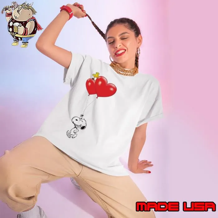 Snoopy Woodstock Happy Valentine Balloon heart s Ladies tee