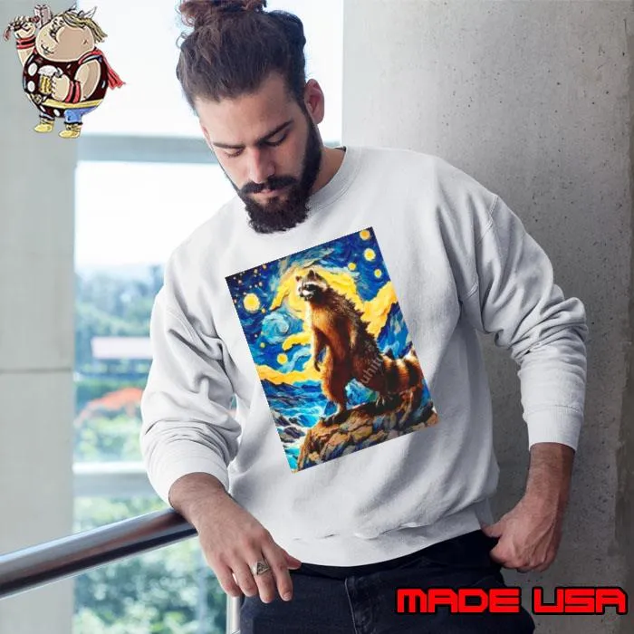 Trashzilla Japanese Monster Kaiju in Van Gogh Starry Night s Sweatshirt