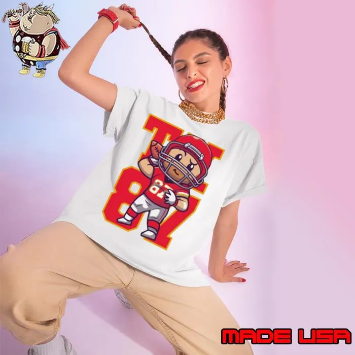 Cartoon Travis Kelce Playing Football s Ladies tee