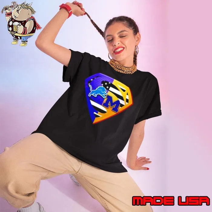 Detroit Lions and Michigan Wolverines Superman logo s Ladies tee