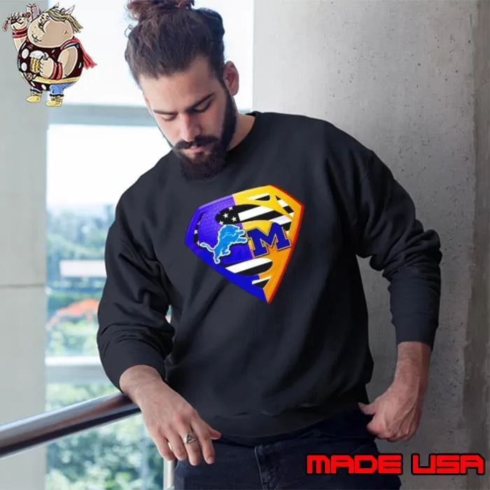 Detroit Lions and Michigan Wolverines Superman logo s Sweatshirt