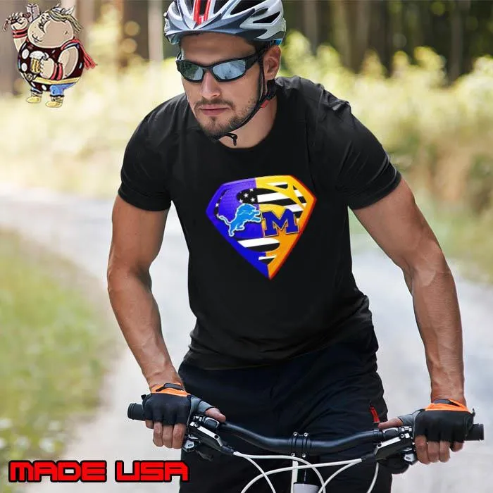 Detroit Lions and Michigan Wolverines Superman logo shirt