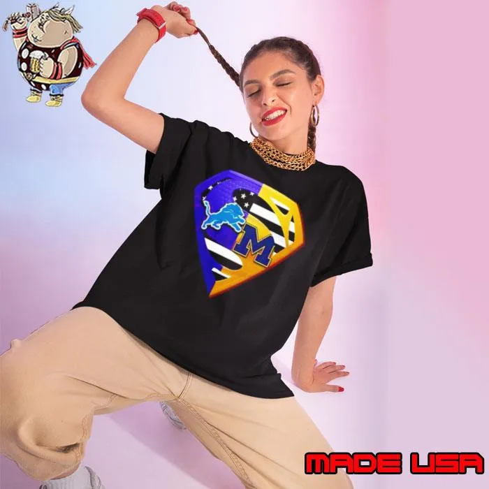 Diamond Detroit Lions And Michigan Wolverines Superman Logo s Ladies tee