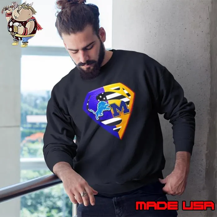 Diamond Detroit Lions And Michigan Wolverines Superman Logo s Sweatshirt