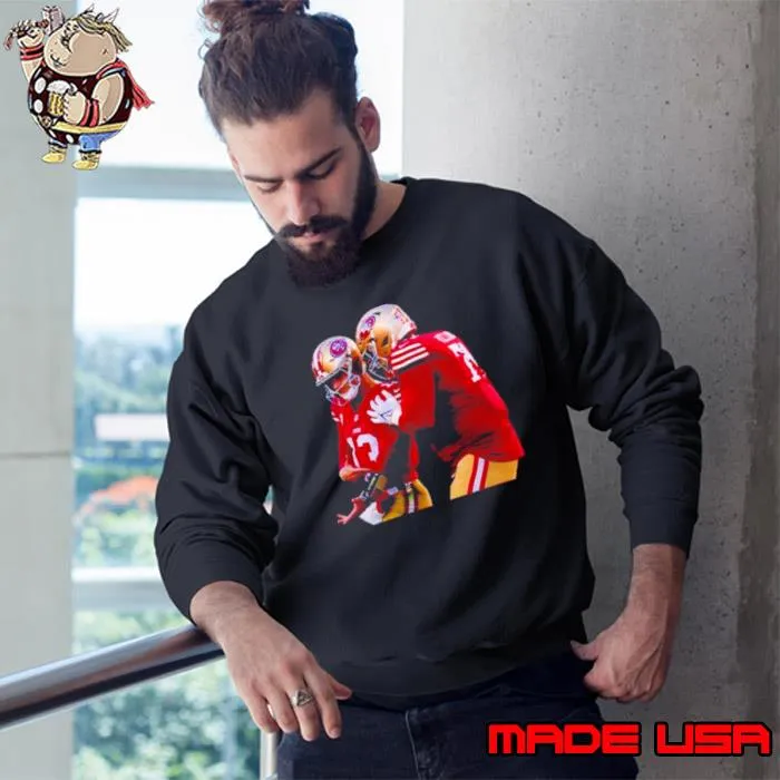 Nick Newman wearing Brock Purdy s Sweatshirt
