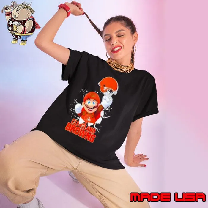 Super Mario X Nfl Cleveland Browns Football s Ladies tee
