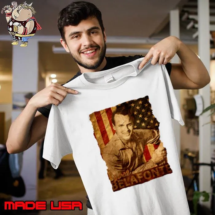 USA Flag with Harry Belafonte American singer actor and civil rights activist T-Shirt Unisex