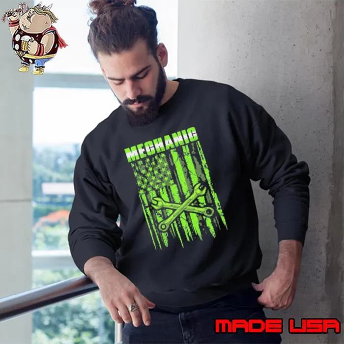 Mechanic symbol green american flag s Sweatshirt