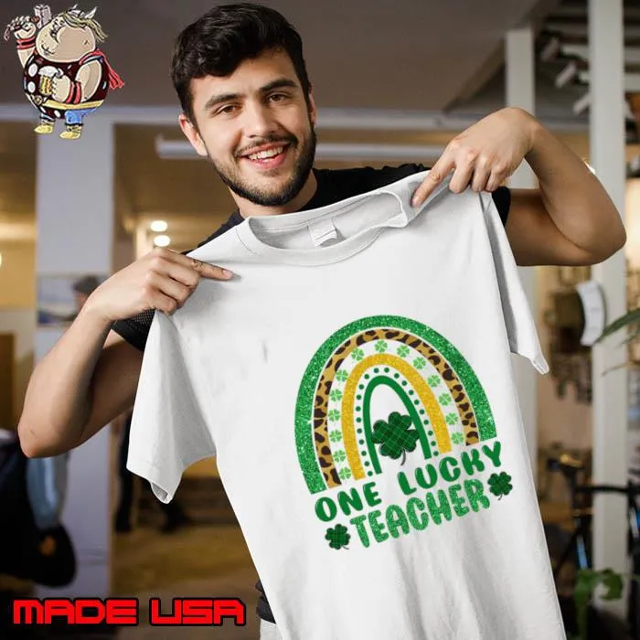 One Lucky Teacher Rainbow Leopard St Patricks Day T-Shirt Unisex