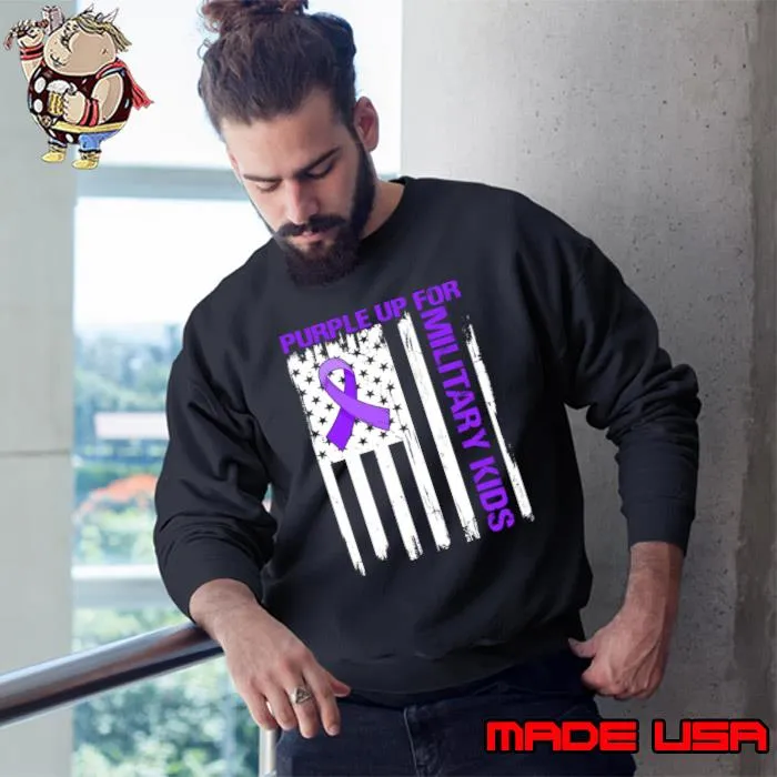 Purple up for Military Kids-Month of the Military Child American Flag T-Shirt Sweatshirt