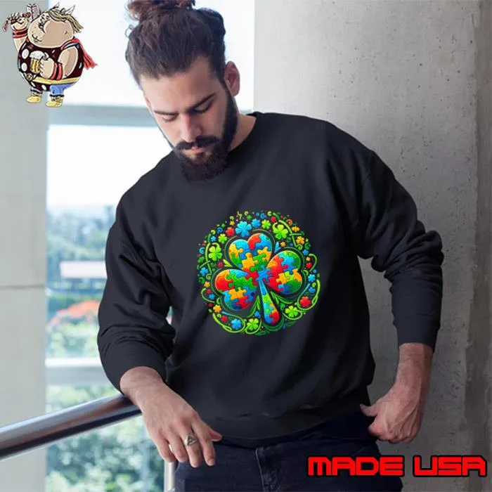 St Patricks Day Autism Awareness Shamrock Puzzle T-Shirt Sweatshirt
