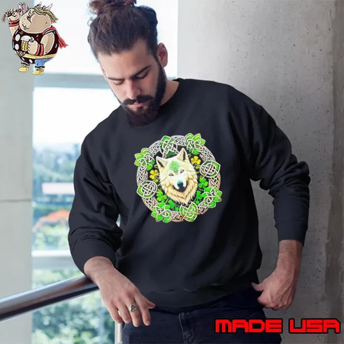 Wolf In Shamrock Circle St Patricks Day 2024 Shirt Sweatshirt