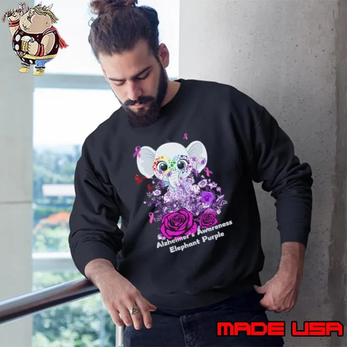 Alzheimers Warrior Unbreakable Elephant Purple Flower T-Shirt