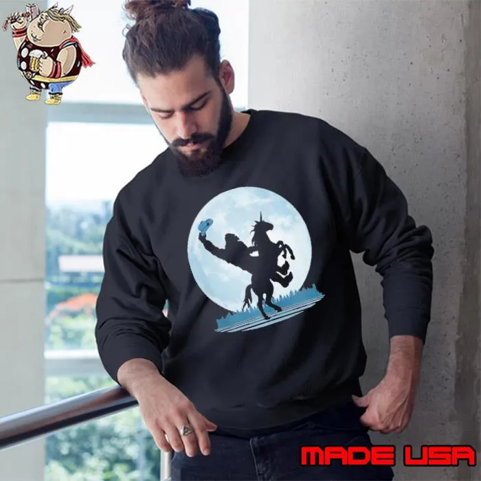 Cowboy Bigfoot on a Unicorn Sasquatch Full Moon Forest shirt