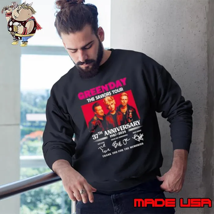 Green Day The Saviors Tour 37th Anniversary 1987 2024 Thank You For The Memories Signatures Shirt Sweatshirt
