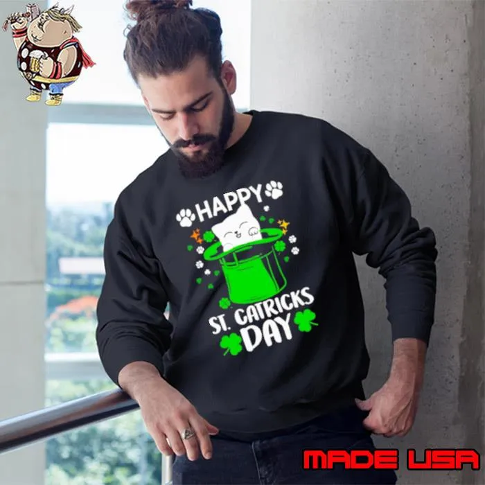 Happy St catrick’s day cat inside green hat shirt