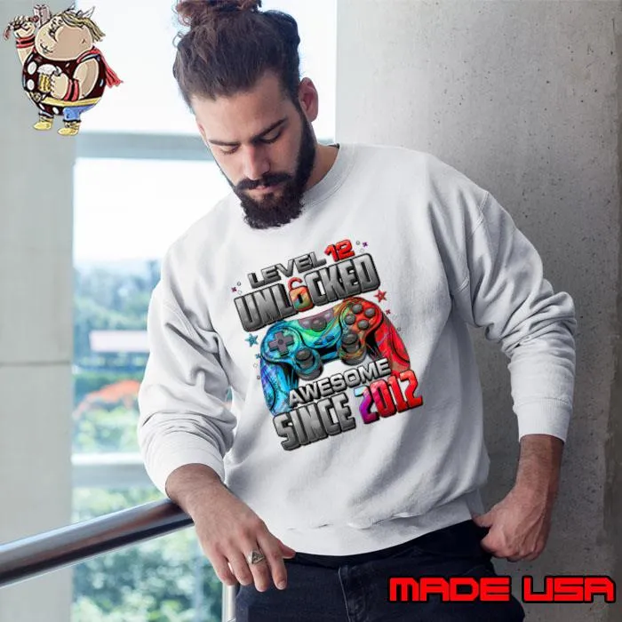Level 12 Unlocked Awesome Since 2012 12th Birthday Gaming T-Shirt