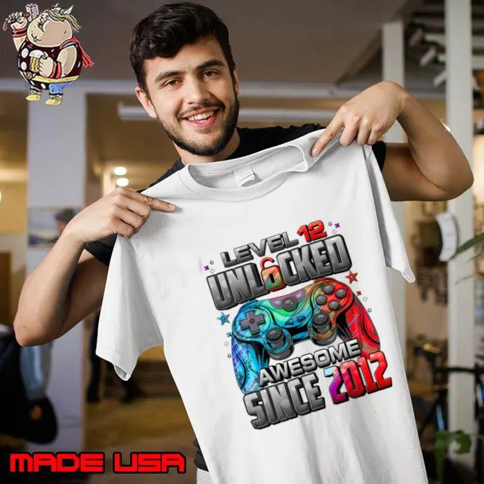 Level 12 Unlocked Awesome Since 2012 12th Birthday Gaming T-Shirt Unisex