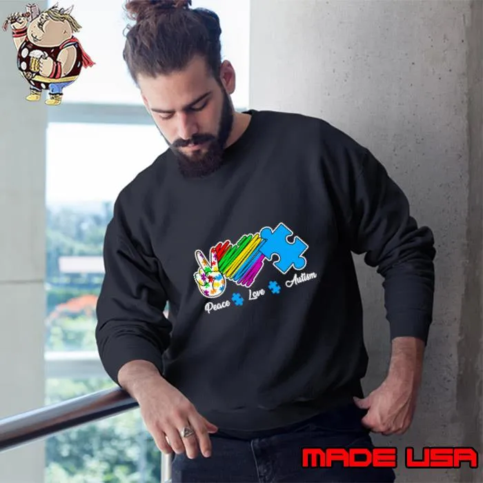 Peace Love Autism Awareness High hand Heart T-Shirt Sweatshirt