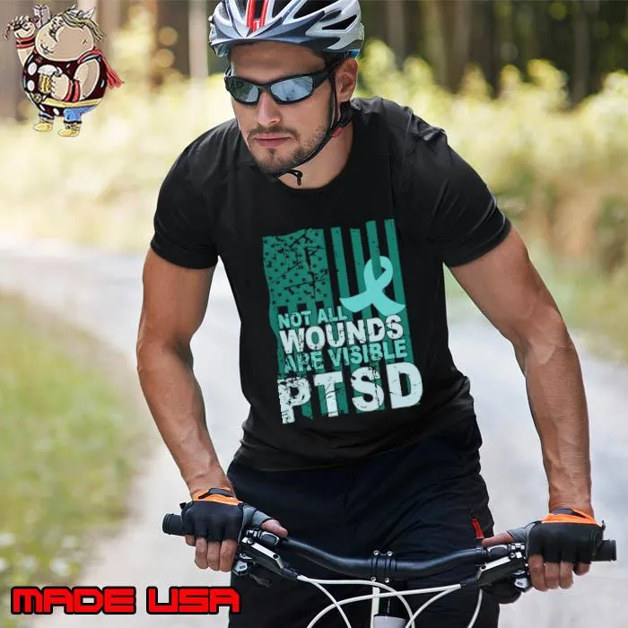 PTSD Awareness Not All Wounds Are Visible Teal Ribbon Flag T-Shirt Unisex