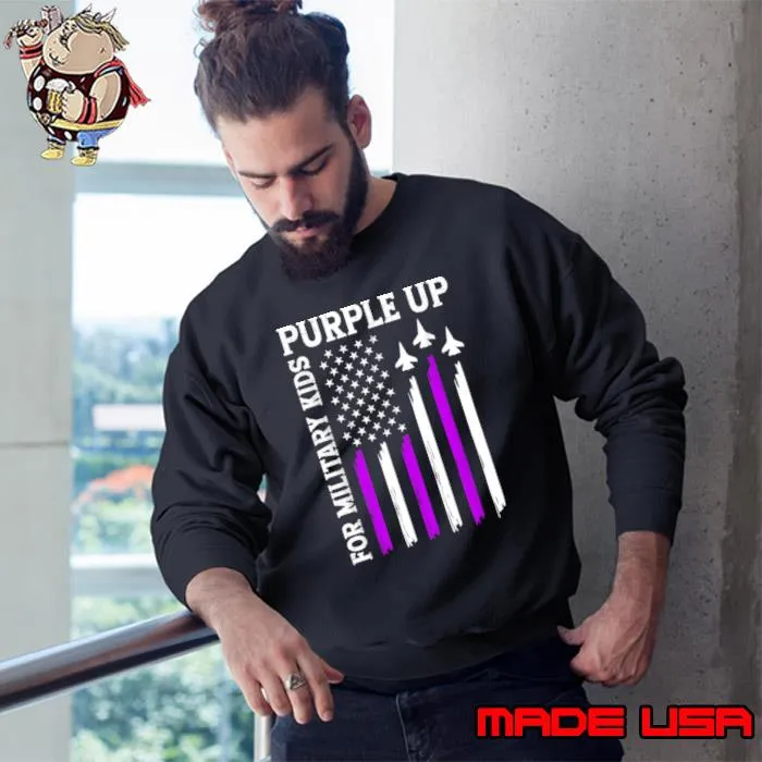Purple Up For Military Kids Military Child Month American Flag T-Shirt Sweatshirt