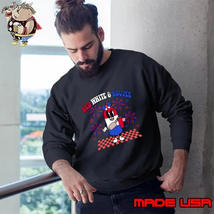 Red White & Boujee Bomb Pop Stanley Tumbler Faux Sequins Fireworks Fourth Of July T-Shirt Sweatshirt
