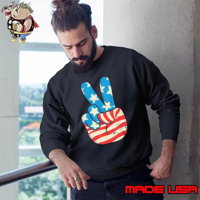 American Flag Peace Sign Hand 4th Of July Patriotic s Sweatshirt