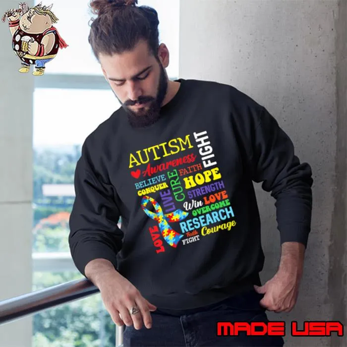 Autism Hope Overcome Awareness Love Cure Fight Strength T-Shirt