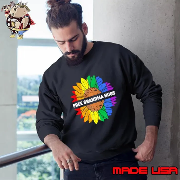 Free Grandma Hugs Lgbt Daisy Hippie Gay Pride Rainbow T-Shirt Sweatshirt