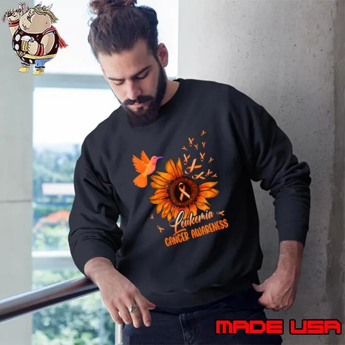 Hummingbird Orange Sunflower Leukemia Cancer Awareness T-Shirt Sweatshirt