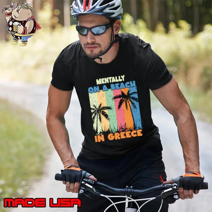 Mentally On A Beach In Greece Retro Palms Tree Cute Greek T-Shirt Unisex